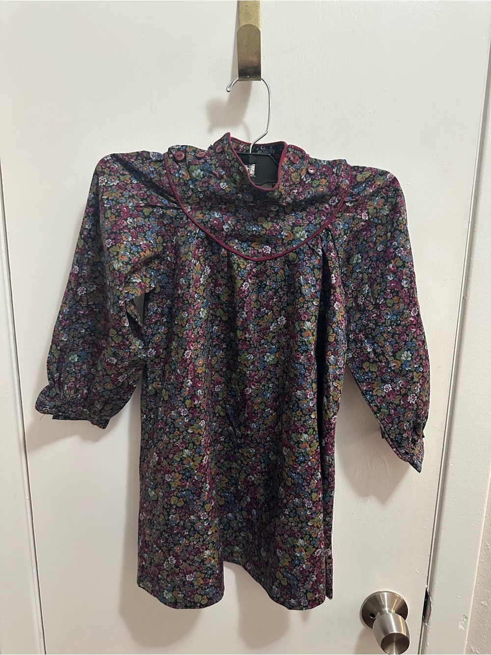 Vintage dress Petite Gamine Floral Pintuck Yoke Top in Burgundy Multi